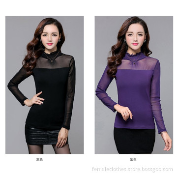 New fall wild Slim Collar sexy gauze big yards long sleeve shirt/Herfst Slim Kraag sexy gaas grote werven lange mouw